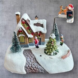 Christmas Village Landscape with Rotating Santa & Sleigh